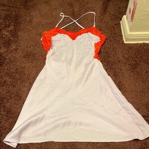 Elegant Soft Purple and Orangey Red Lace Chemise Dress